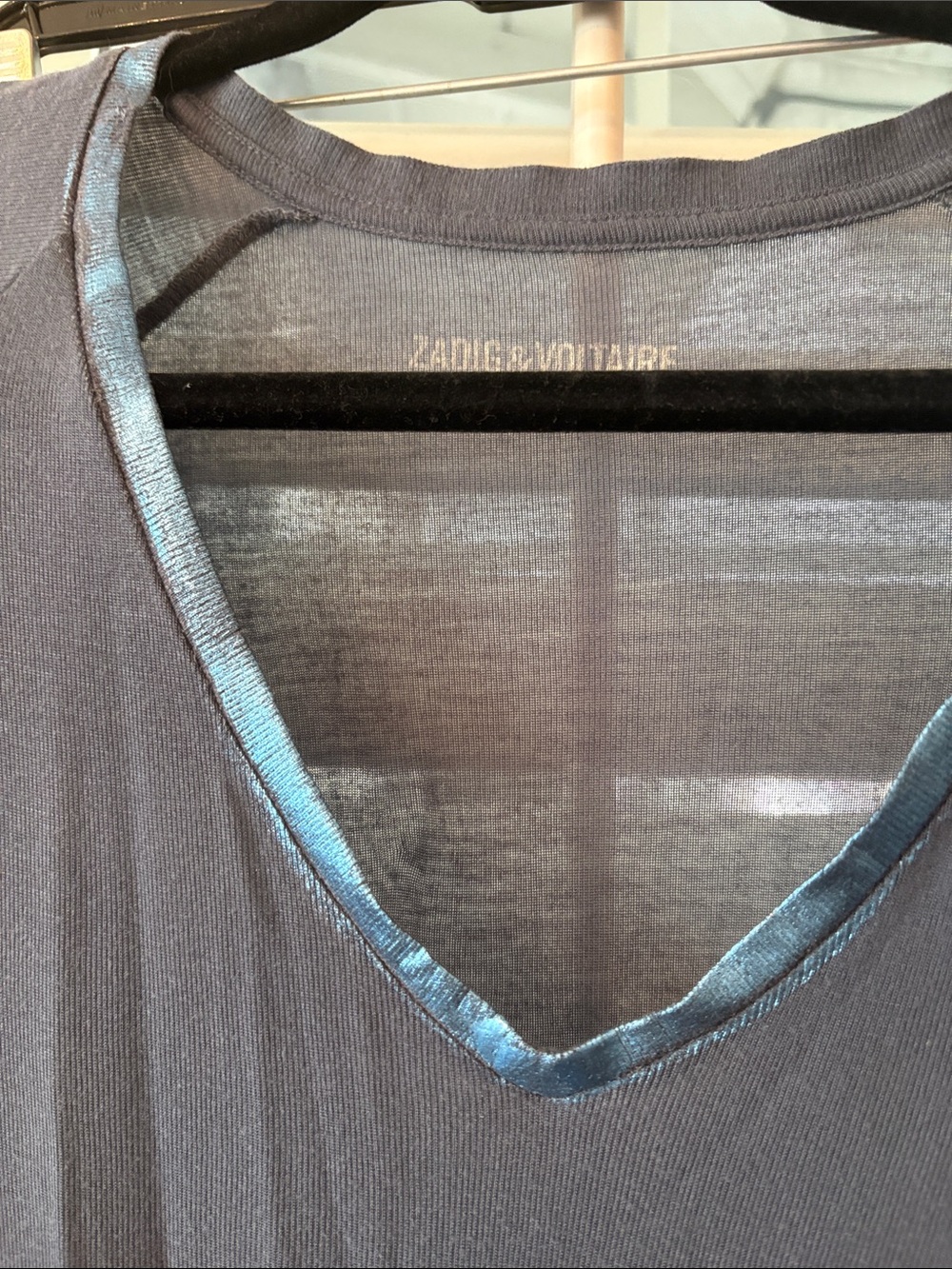 Zadig & Voltaire Navy Tee with Shimmer Trim in size XS - Picture 7 of 7